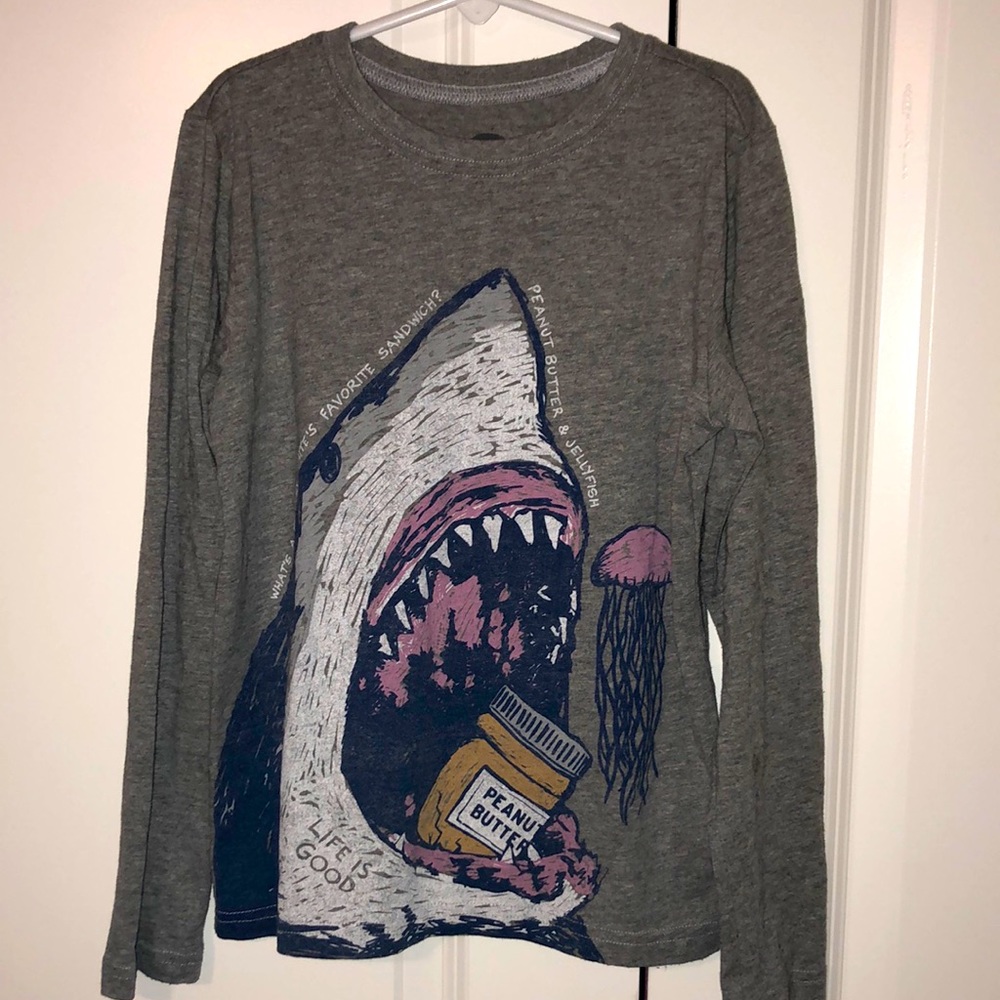 Life is good peanut butter jellyfish shark long sleeve tee top boys M 7-8